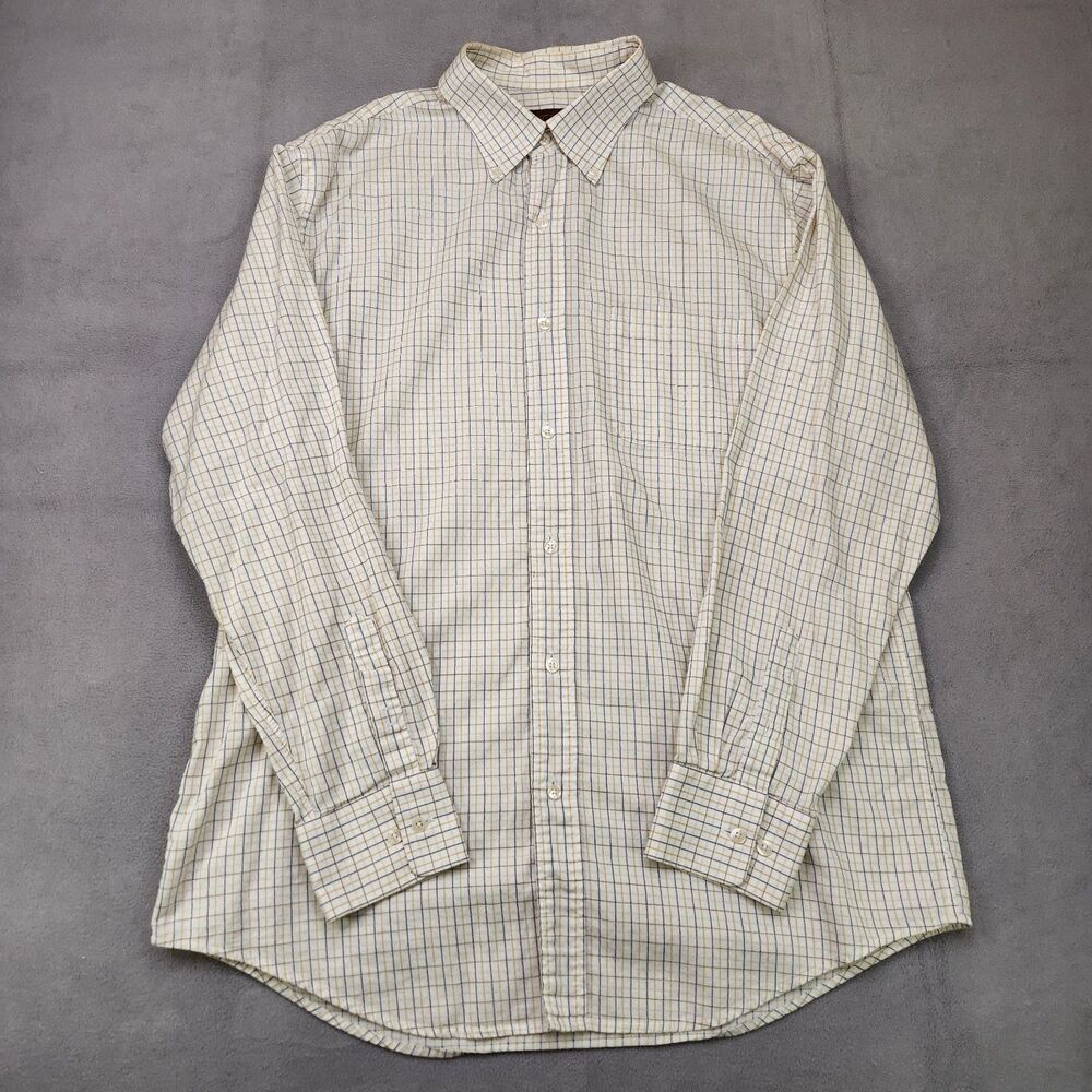 Tasso Elba Button Down Shirt Men's L White Check Long Sleeve 100%‎ Cotton